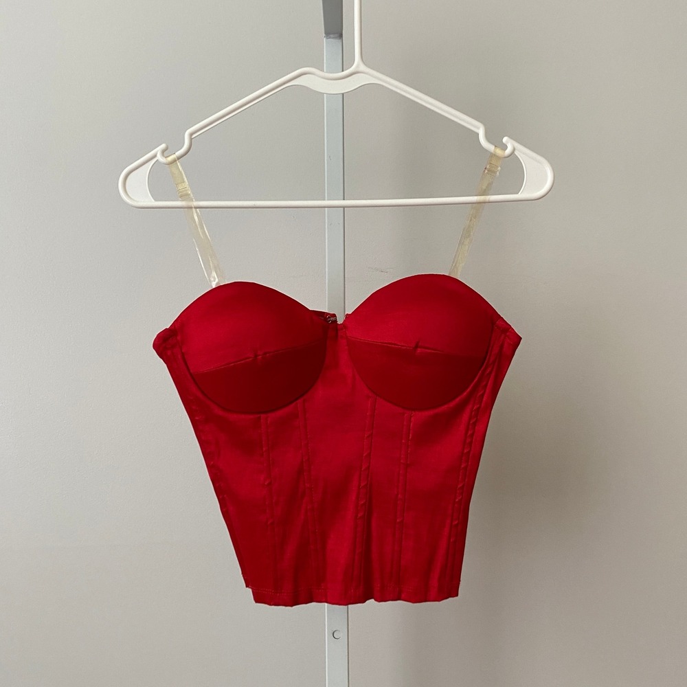 Fashion Nova S Mobwife Office Siren Coquette Red Corset Top Sweetheart Zip